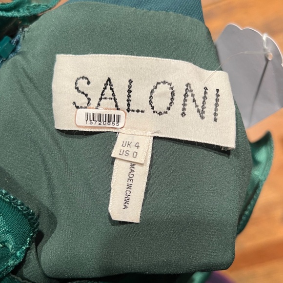 Saloni Rina B Satin Jacquard Mini Green Dress Size 0 - Picture 8 of 9
